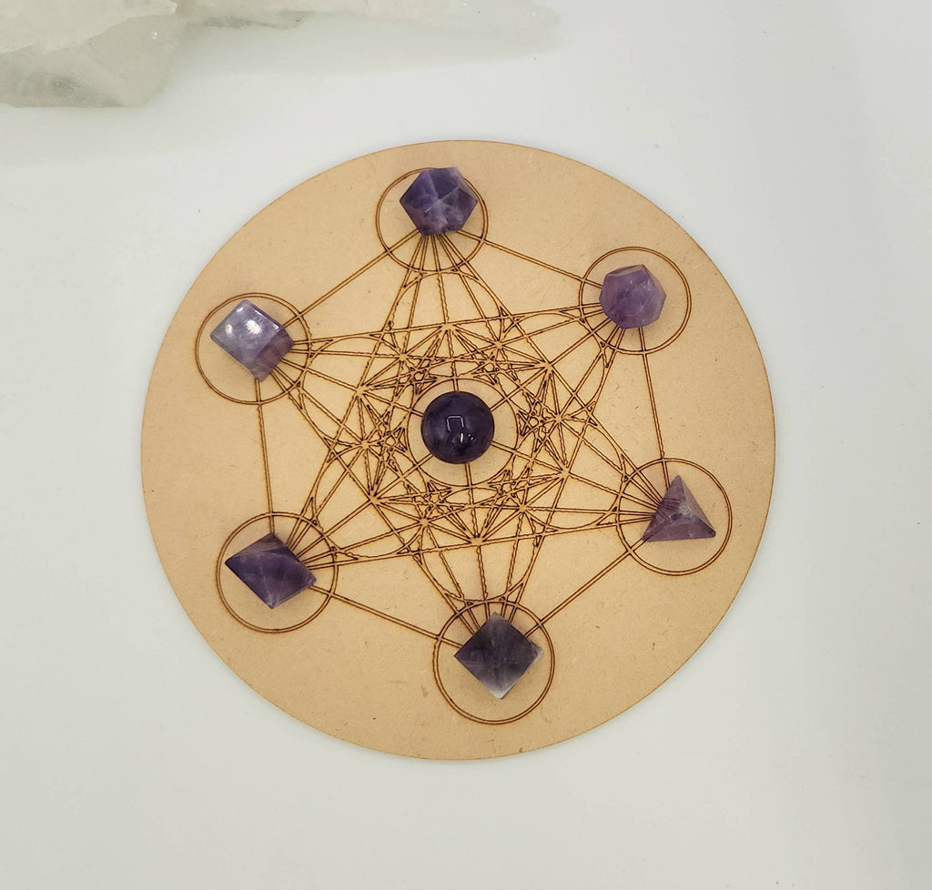 Amethyst 7 piece Platonic Geometry Set with Velvet Bag