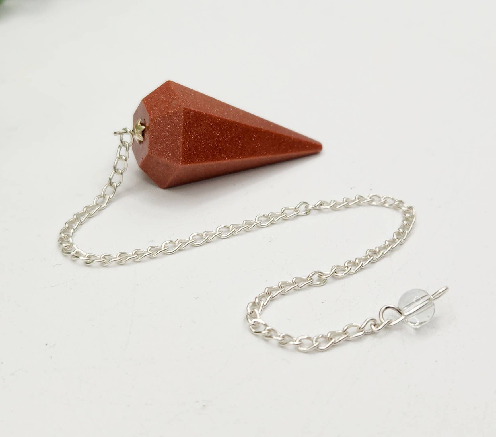 Goldstone Pendulum w/Silver Plated Chain and Clear Quartz