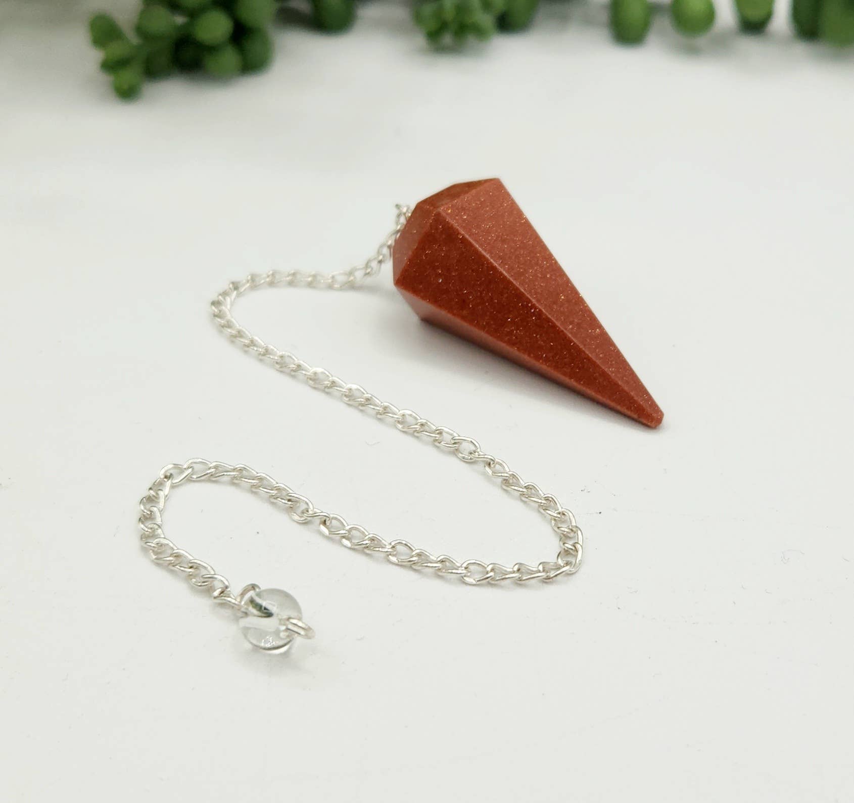 Goldstone Pendulum w/Silver Plated Chain and Clear Quartz
