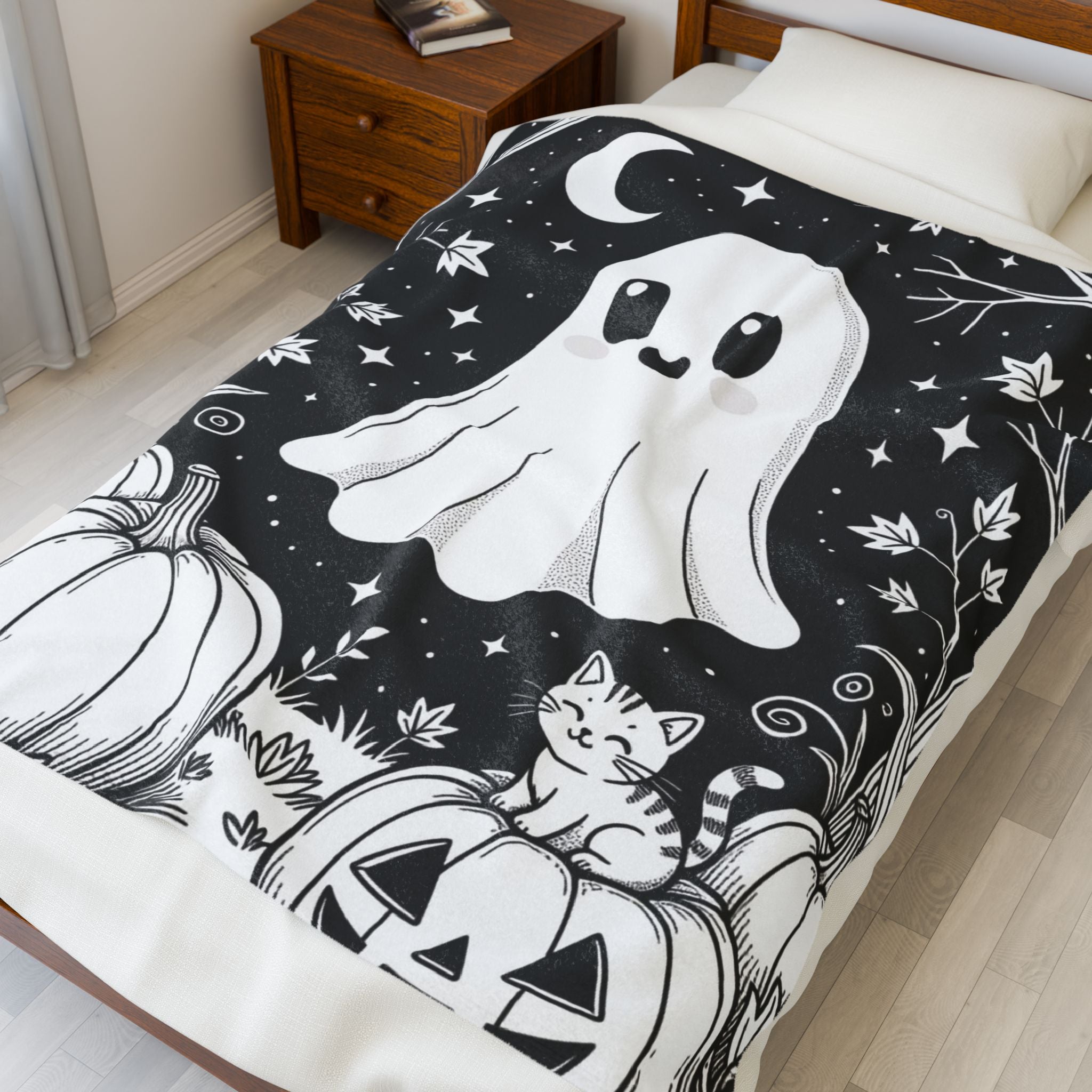 Ghost & Kitty-A Halloween Plush Blanket
