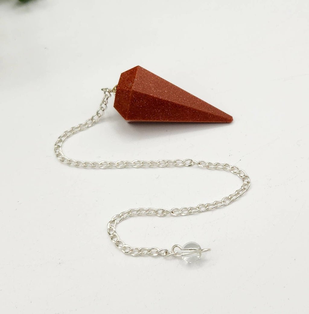 Goldstone Pendulum w/Silver Plated Chain and Clear Quartz