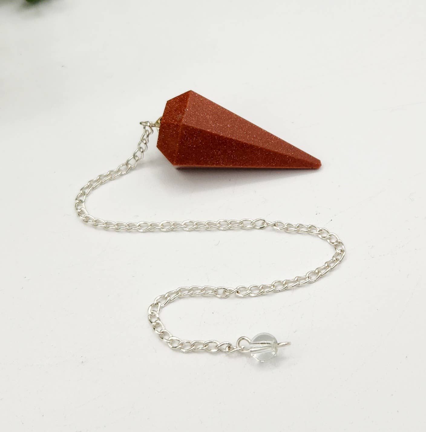 Goldstone Pendulum w/Silver Plated Chain and Clear Quartz