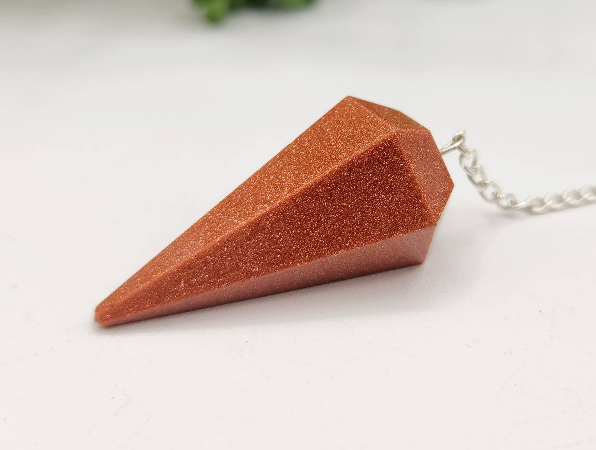 Goldstone Pendulum w/Silver Plated Chain and Clear Quartz