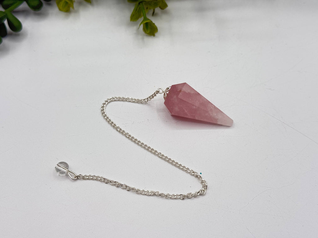 Rose Quartz Pendulum with Silver Color Chain