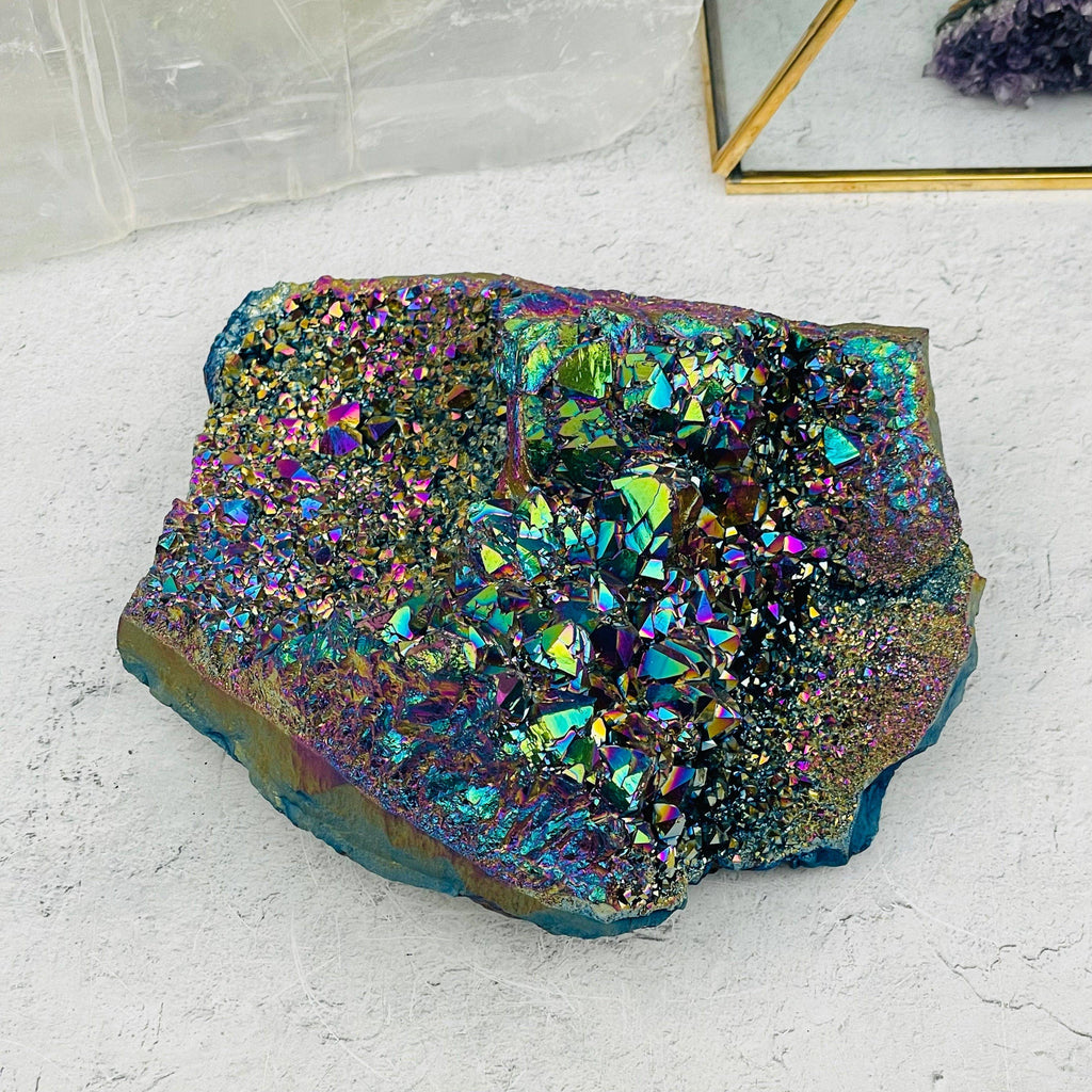 Amethyst Druzy Crystal Cluster with Rainbow Titanium Finish