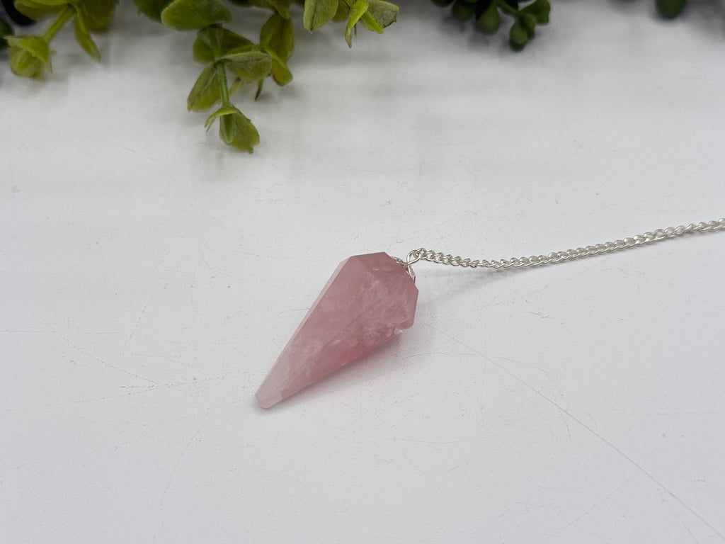 Rose Quartz Pendulum with Silver Color Chain