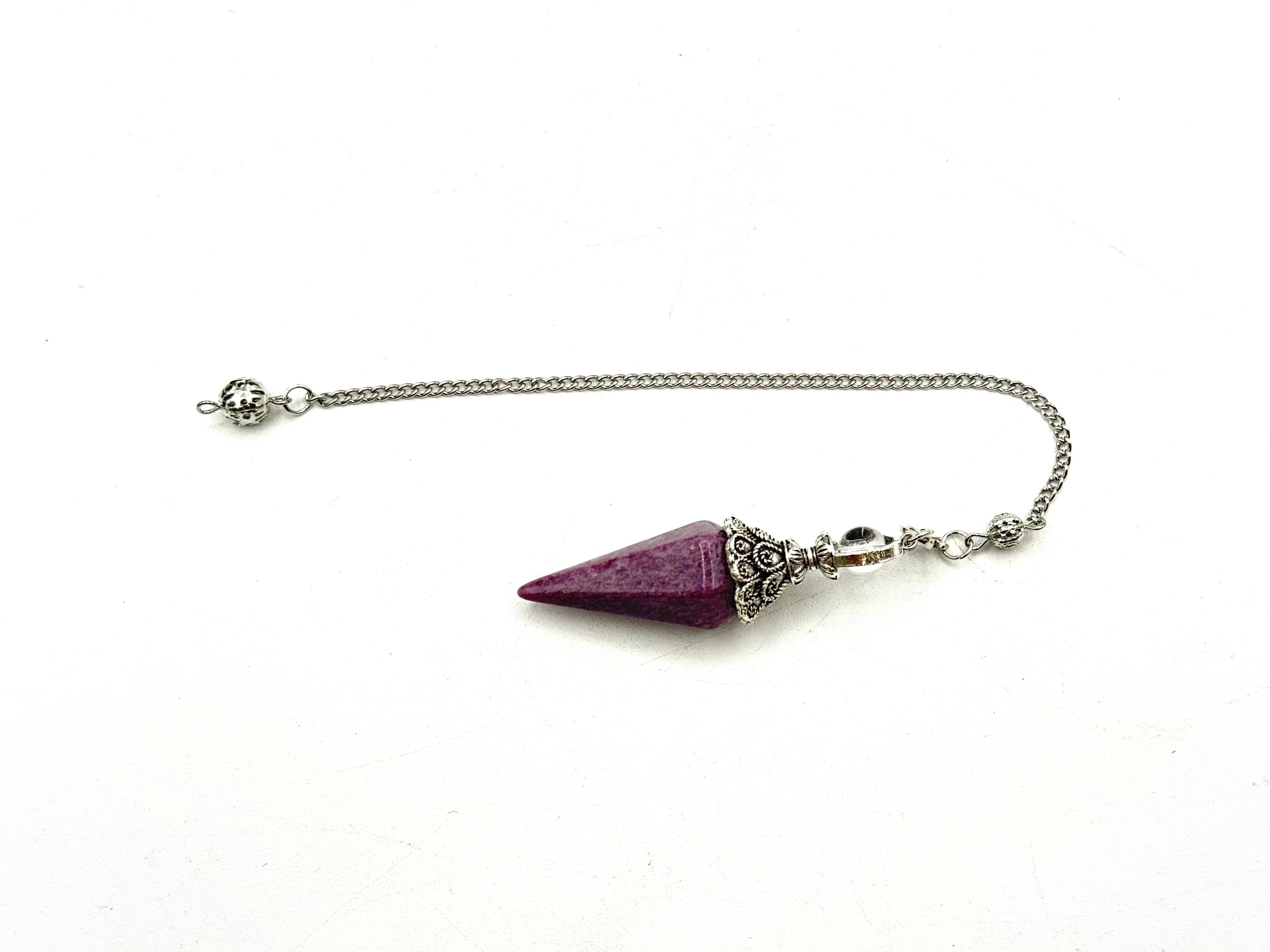 Lepidolite Double Cap Pendulum with Silver Plate Chain
