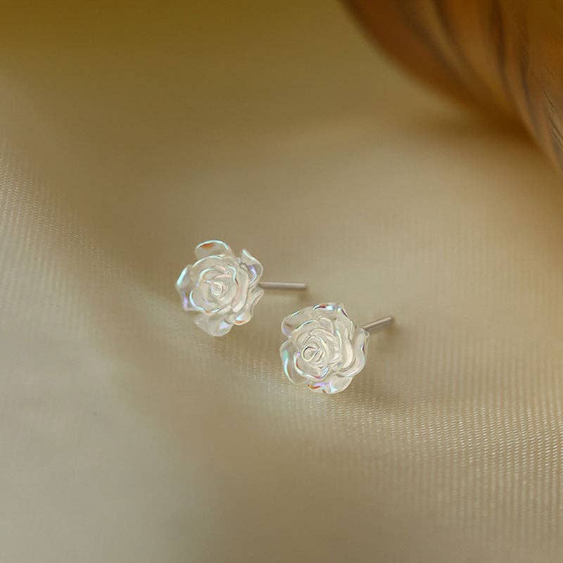 Coming Soon♡Rose Flower White Pearl Stud Earrings