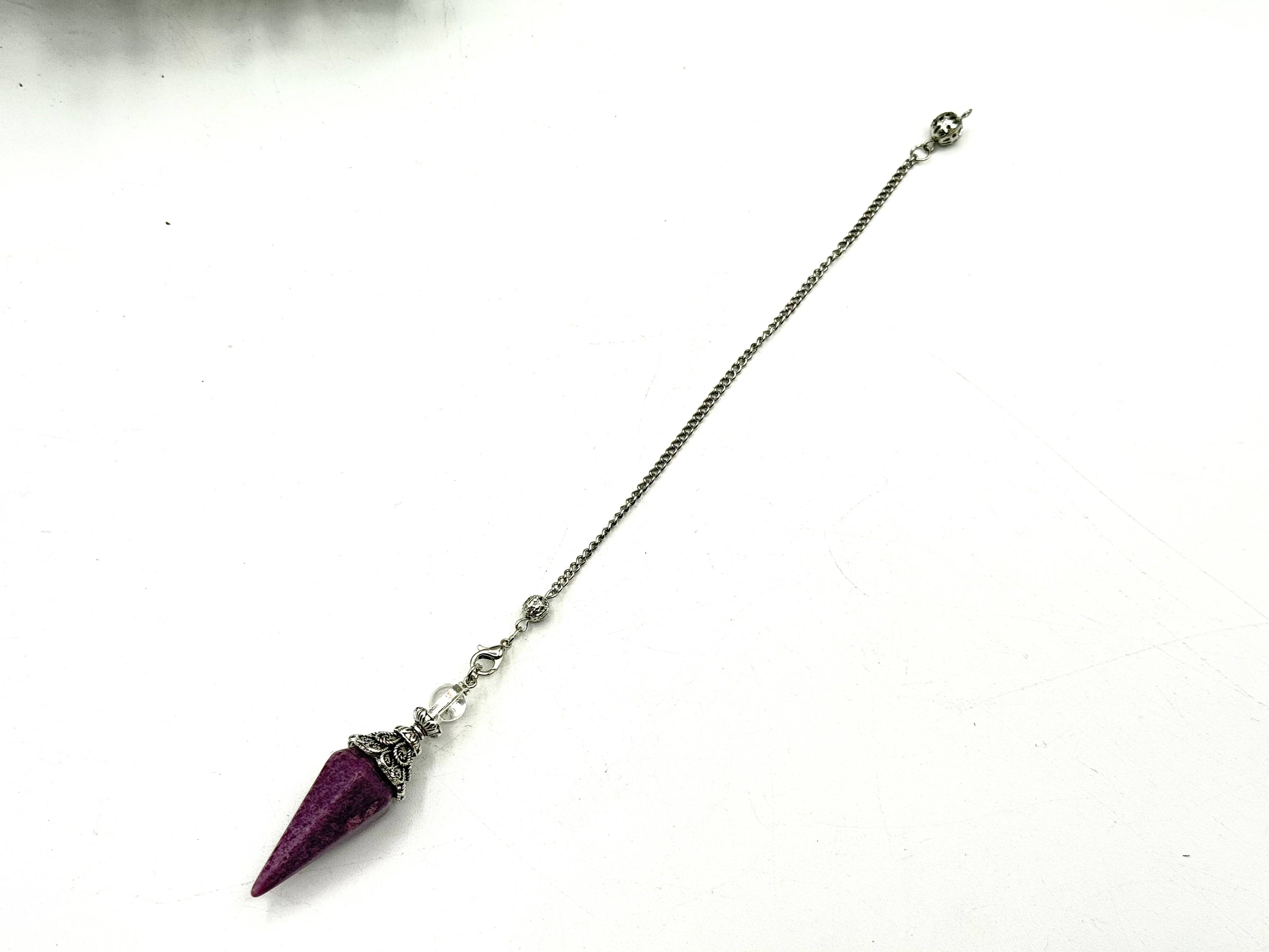 Lepidolite Double Cap Pendulum with Silver Plate Chain
