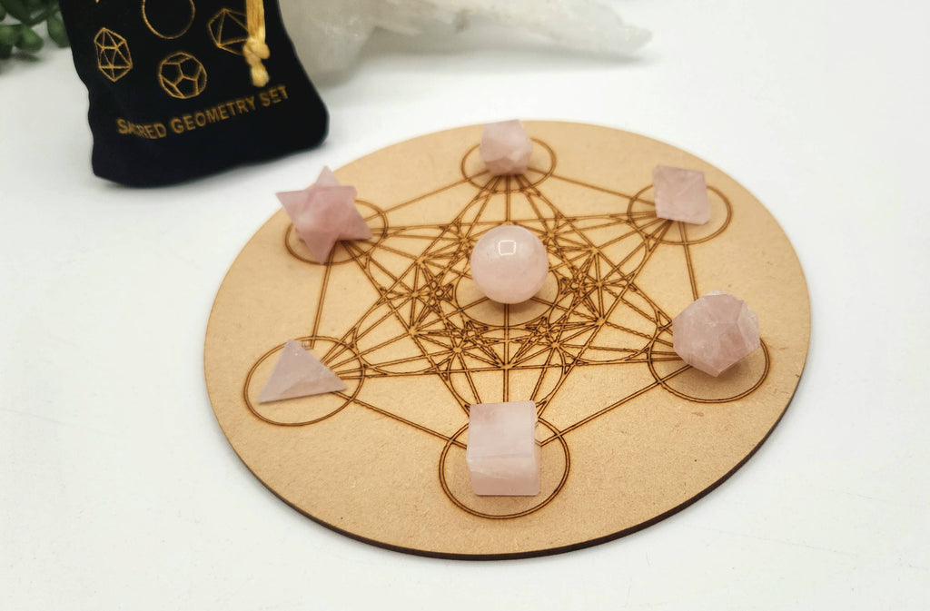 Rose Quartz 7 piece Platonic Geometry Set with Velvet Bag