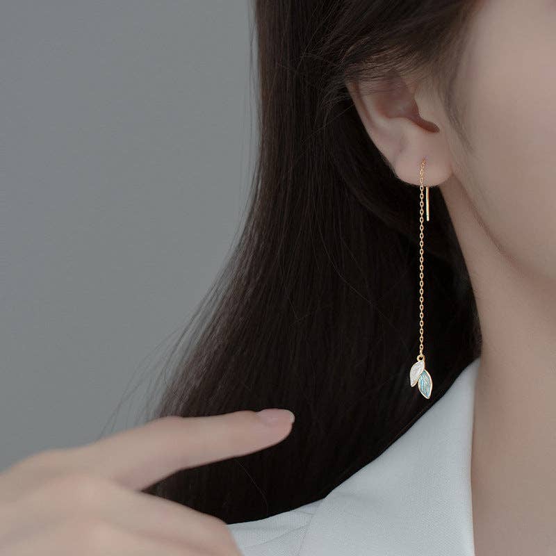 Coming Soon♡Dainty Color Leaf Threader Earrings