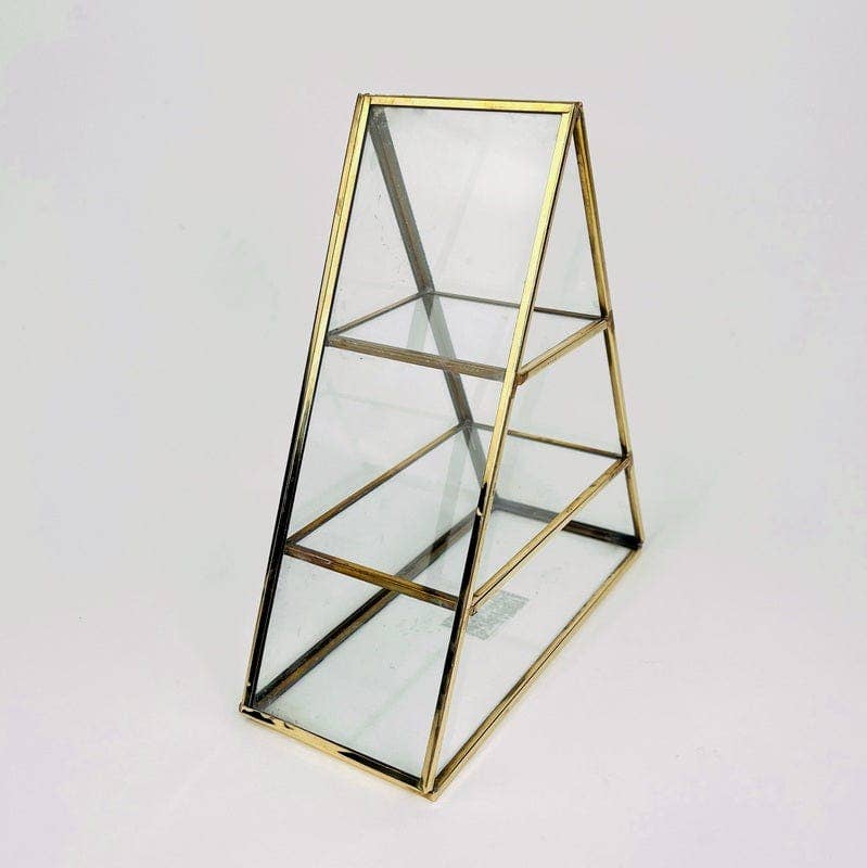 Crystal Display Shelf Brass and Glass Alter Display
