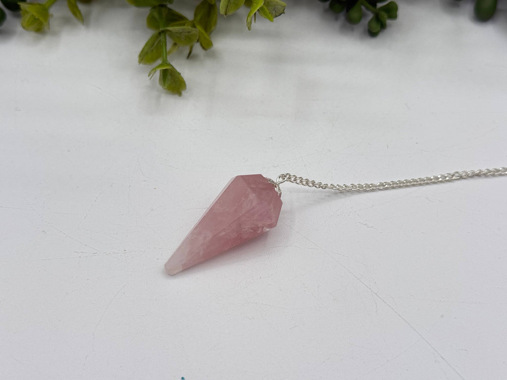 Rose Quartz Pendulum with Silver Color Chain