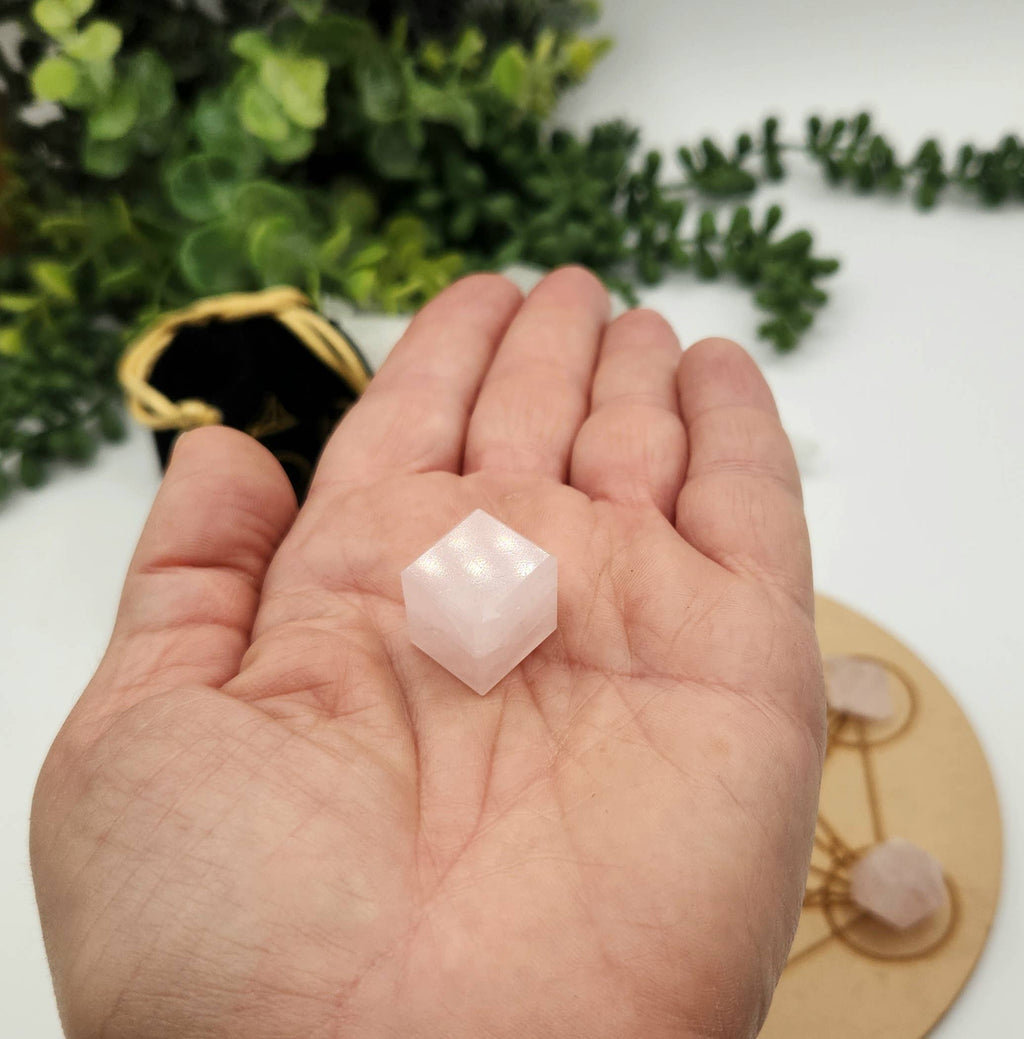 Rose Quartz 7 piece Platonic Geometry Set with Velvet Bag