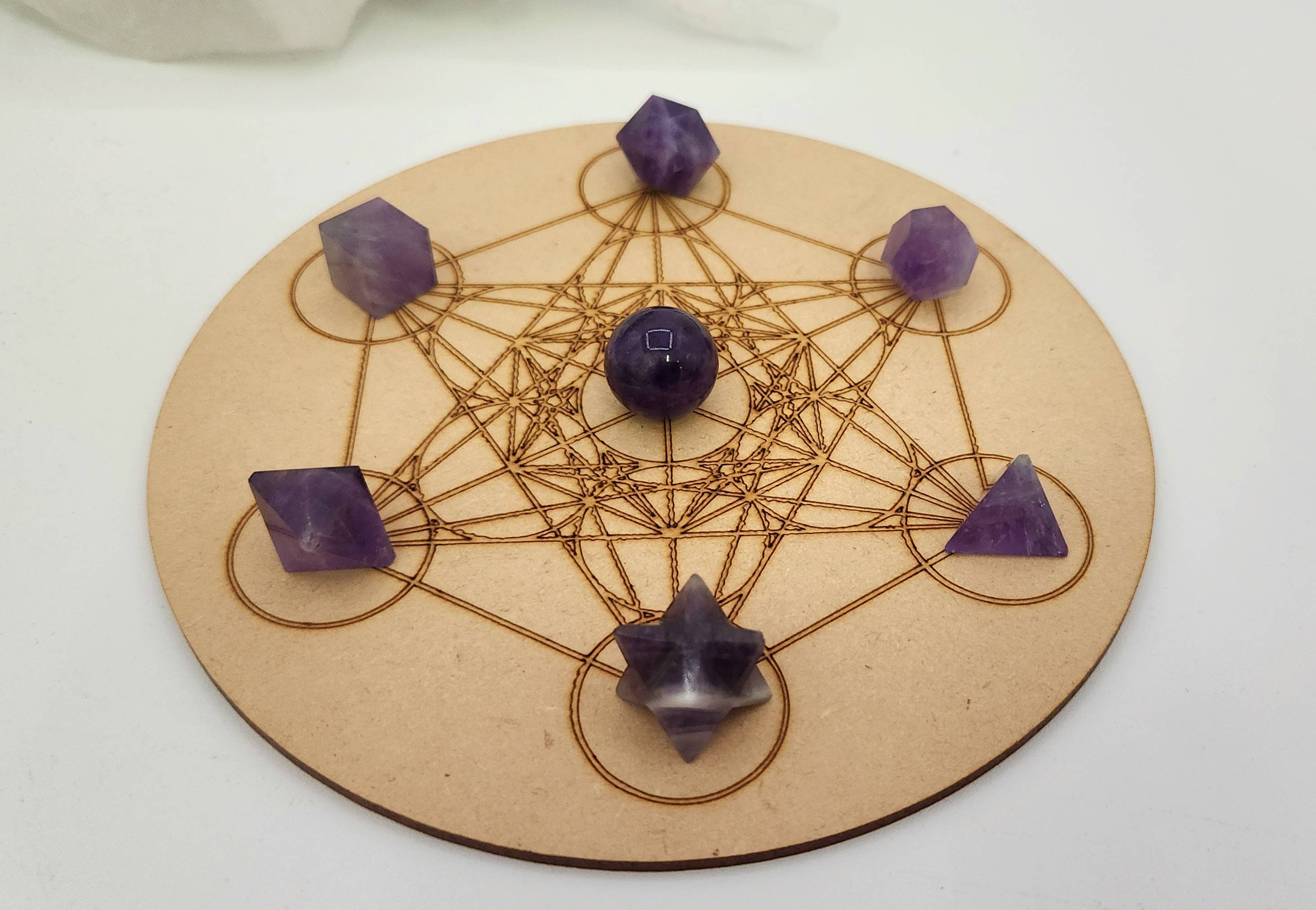 Amethyst 7 piece Platonic Geometry Set with Velvet Bag