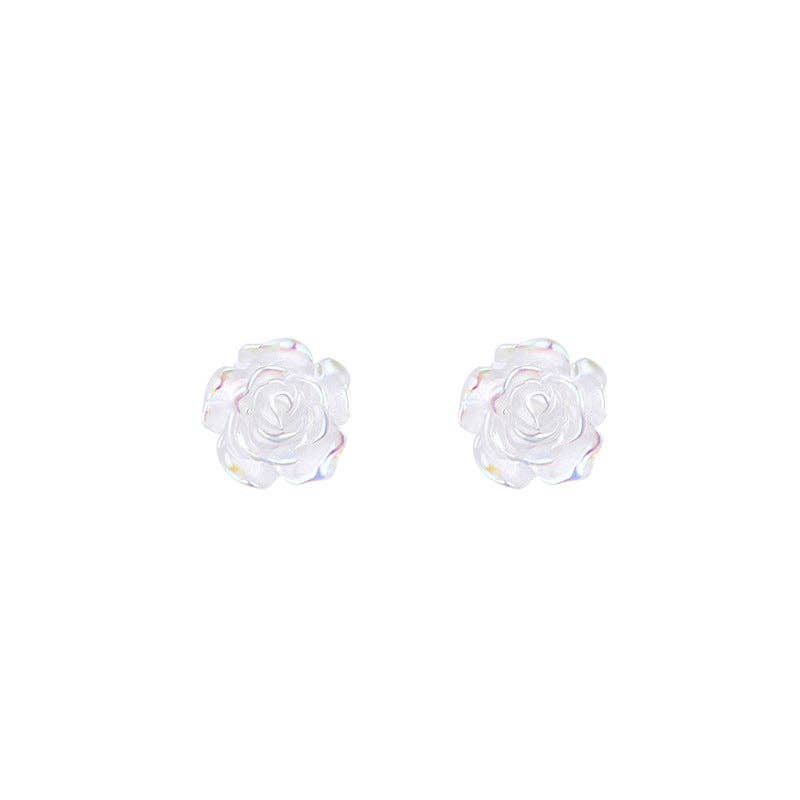Coming Soon♡Rose Flower White Pearl Stud Earrings