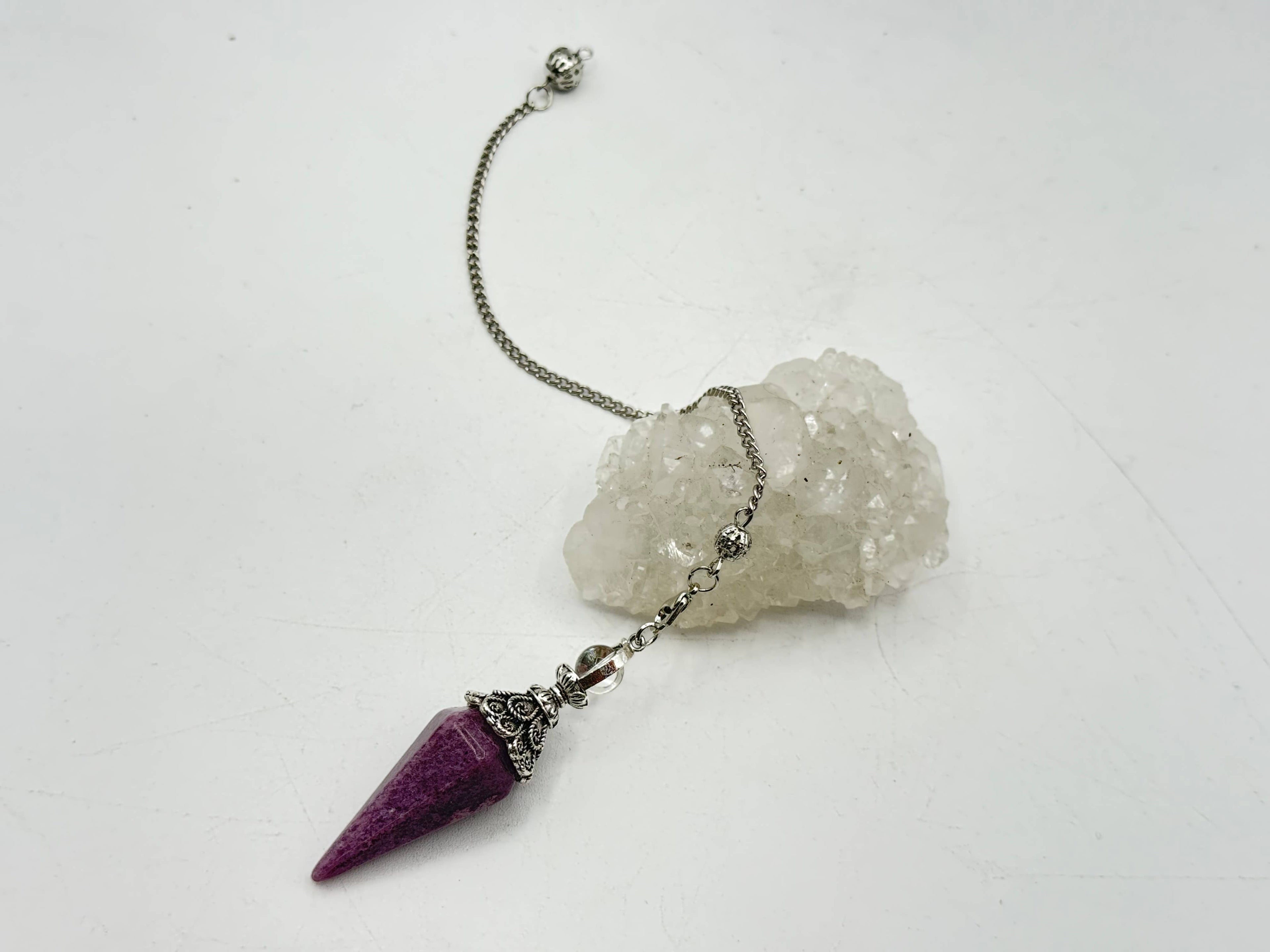 Lepidolite Double Cap Pendulum with Silver Plate Chain