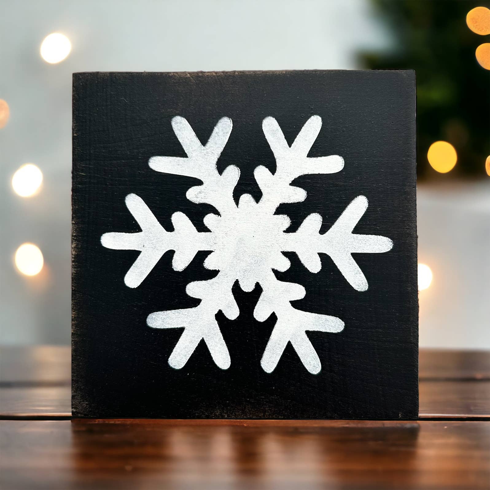 Snowflake - Rustic Wood Block Sign