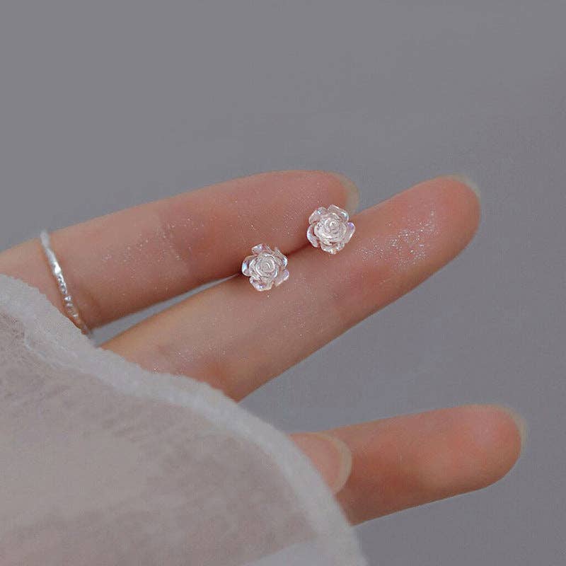 Coming Soon♡Rose Flower White Pearl Stud Earrings