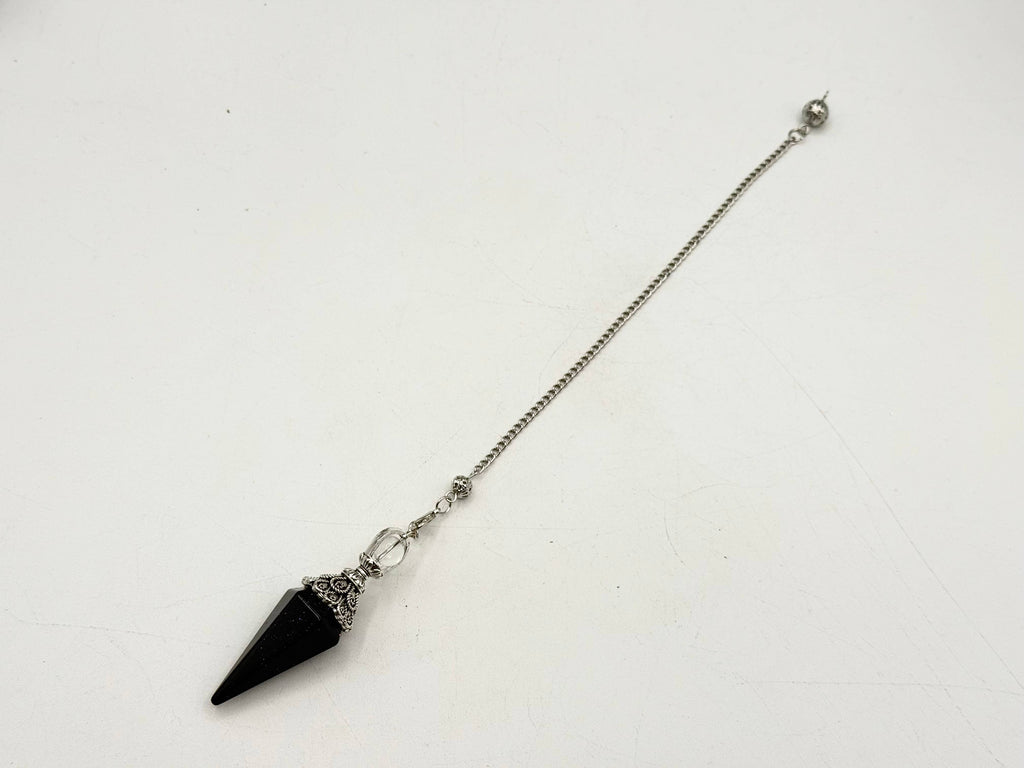 Blue Goldstone Double Cap Pendulum with Silver Plate Chain