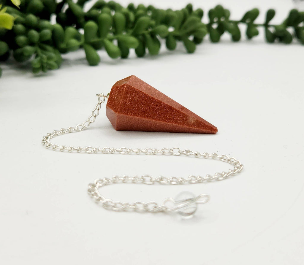 Goldstone Pendulum w/Silver Plated Chain and Clear Quartz